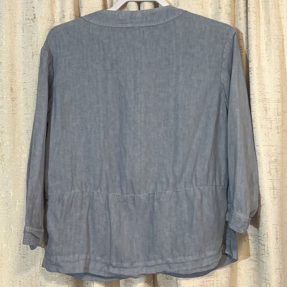 Poetry Beautiful Light Denim 100% Linen Button Up Shirt Jacket Top Women's Sz 2 - Picture 2 of 5
